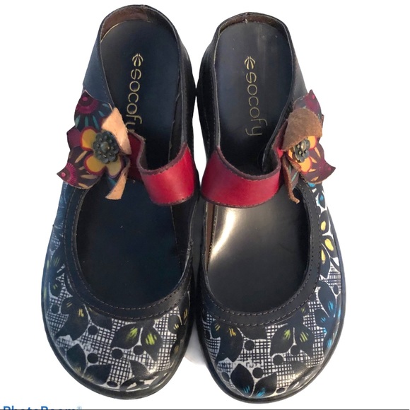 Socofy Hippie leather flower open back clogs size 38 Poshmark size 7-1/2-8 - Picture 2 of 10